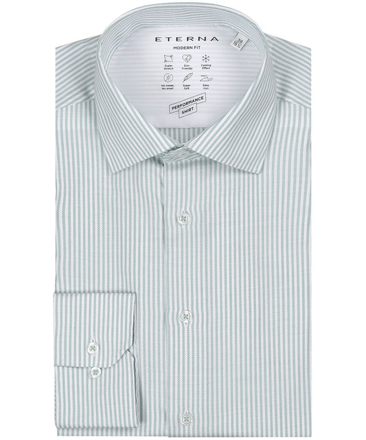 Shirt Normaal boord | Groen/Wit streep Oxford