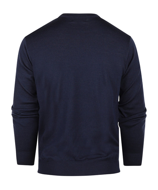 Karierter Merinopullover mit Rundhalsausschnitt | Denimblau