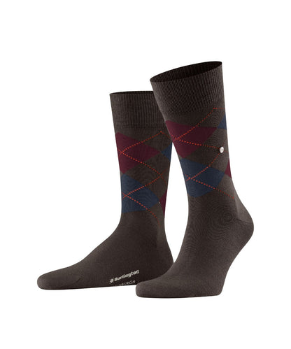 Edinburgh Sok | Dark Brown/Burgundy/Navy diamond check