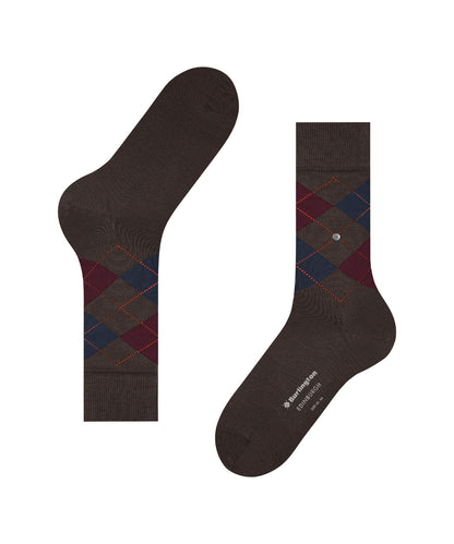 Edinburgh Sok | Dark Brown/Burgundy/Navy diamond check