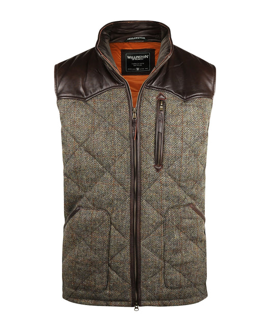 Bodywarmer | Groen/Bruin melange herringbone