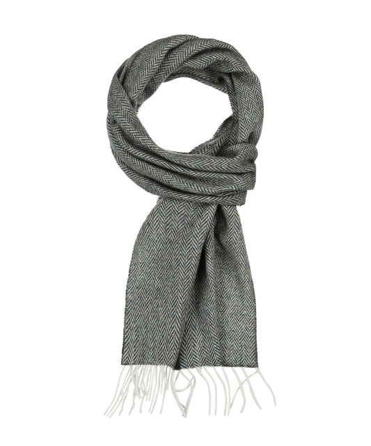 Lamswollen Sjaal | Groen Wit Herringbone