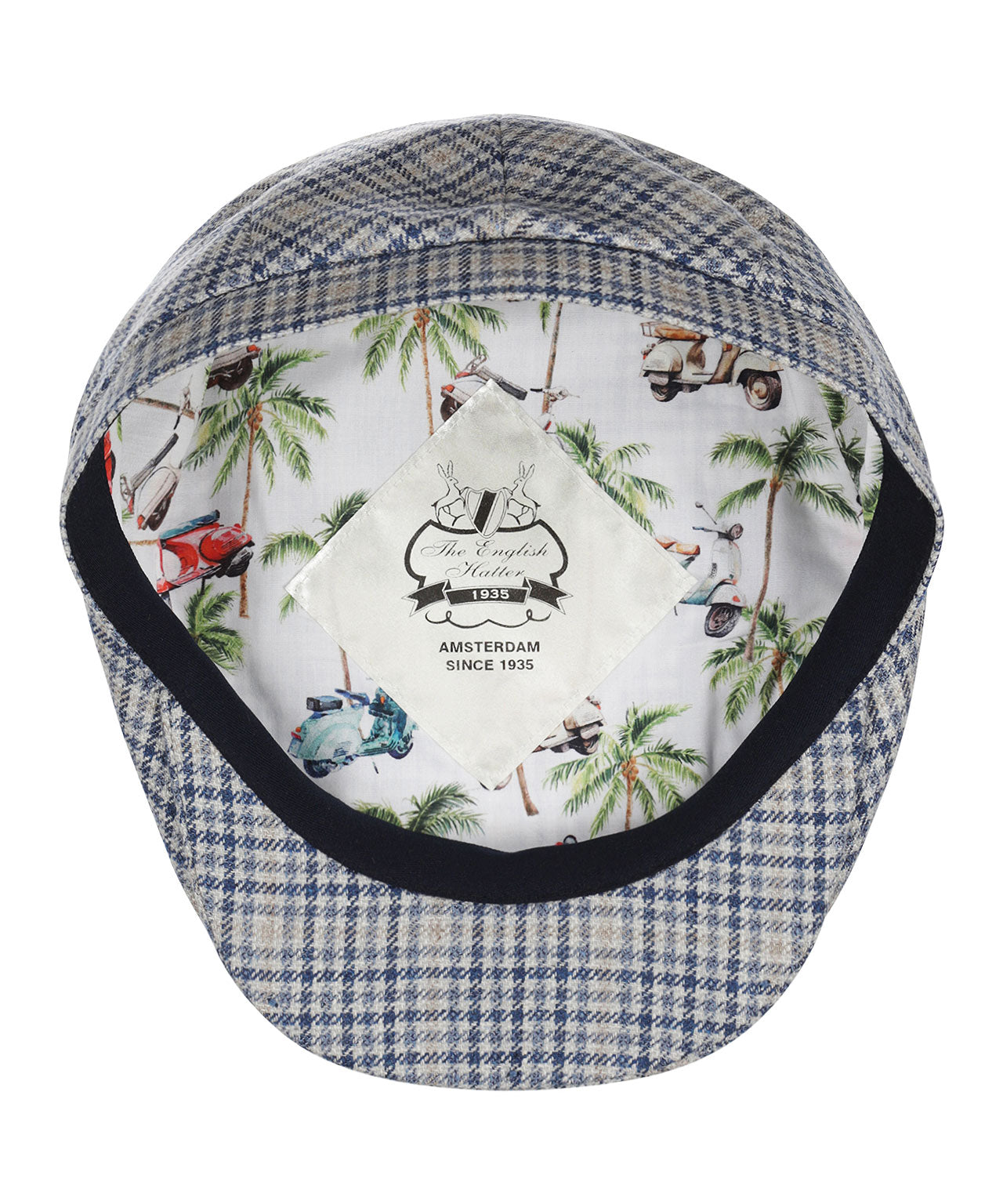 Klassieke Cap 53% Zijde 47% Wol | Navy Beige Houndstooth