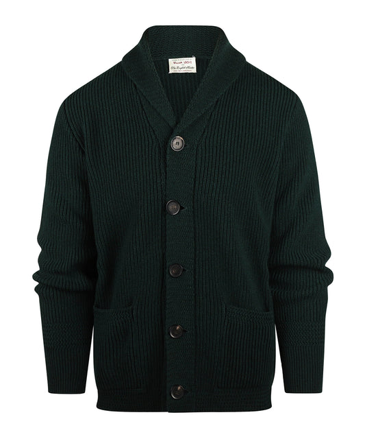 William Lockie Cardigan Jamie mit Schalkragen | Tartangrün