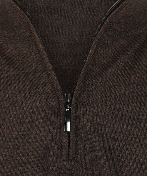 Pullover Merinowol ritskraag | Donker Bruin