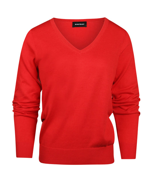 Basic Damen-Pullover mit V-Ausschnitt aus Baumwollmischgewebe | Rot