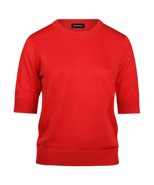 Basic Damenpullover mit kurzen Ärmeln | Rot