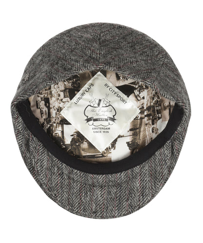 Klassieke Cap | Grijs Herringbone Roze Streep