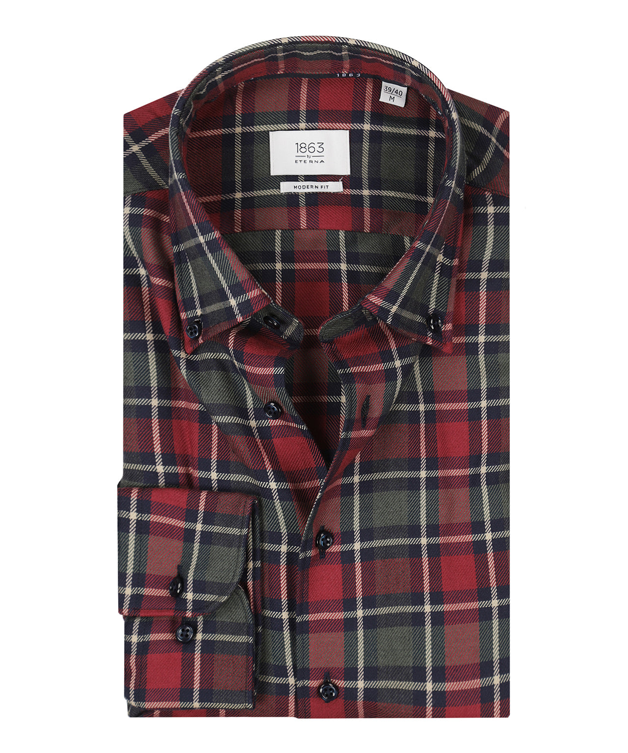 Shirt Brushed Cotton | Grote ruit Rood/Olijf/Wit