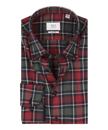Shirt Brushed Cotton | Grote ruit Rood/Olijf/Wit