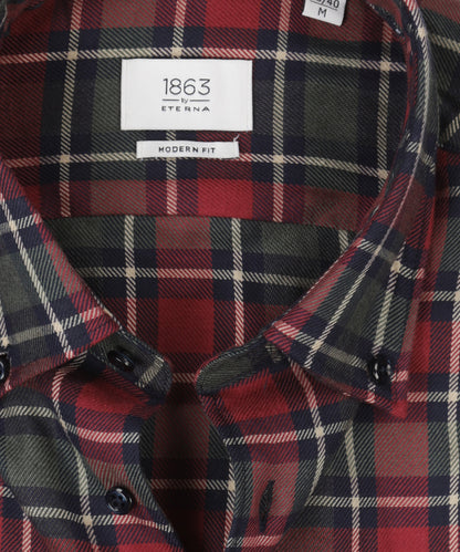 Shirt Brushed Cotton | Grote ruit Rood/Olijf/Wit