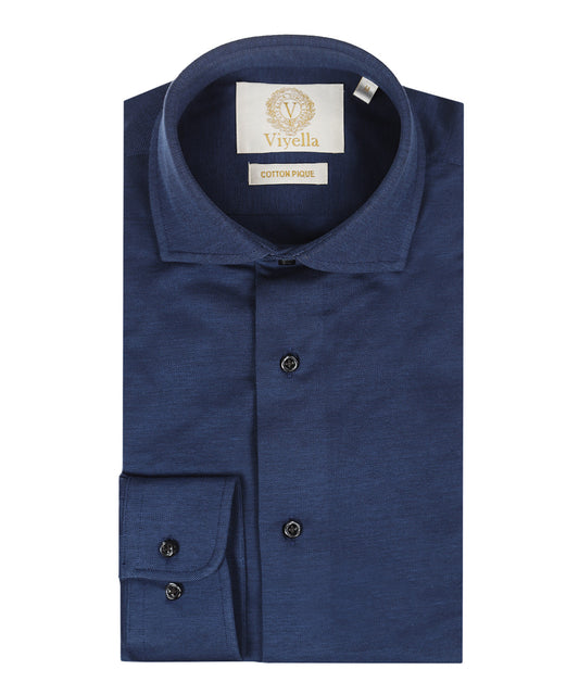 Viyella Knitted Pique Shirt | Navy Blue