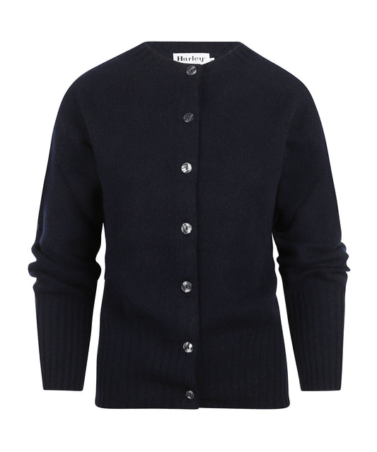 Harley of Scotland Women's Chunky Knit Button Cardigan | Navy Blue
