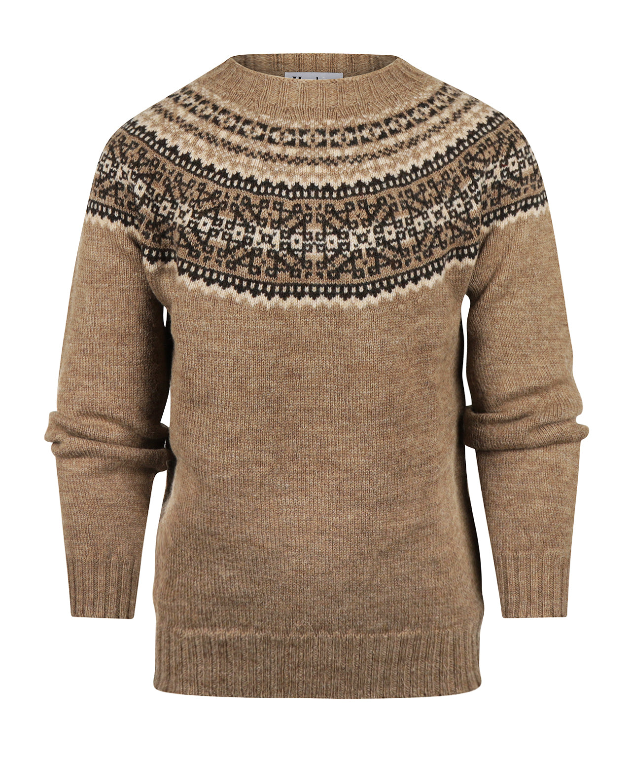 Harley of Scotland Fairisle-Pullover mit Rundhalsausschnitt | Braun