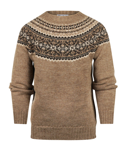 Harley of Scotland Fairisle-Pullover mit Rundhalsausschnitt | Braun