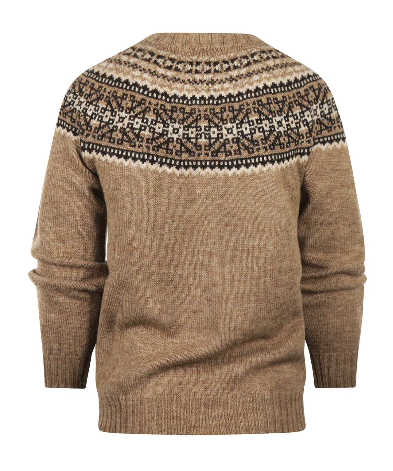Harley of Scotland Fairisle-Pullover mit Rundhalsausschnitt | Braun