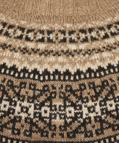 Harley of Scotland Fairisle-Pullover mit Rundhalsausschnitt | Braun
