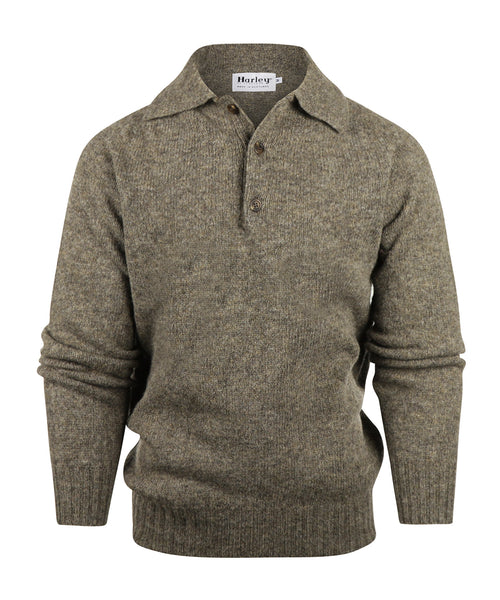 Harley of Scotland Pullover met Polokraag | Bruin