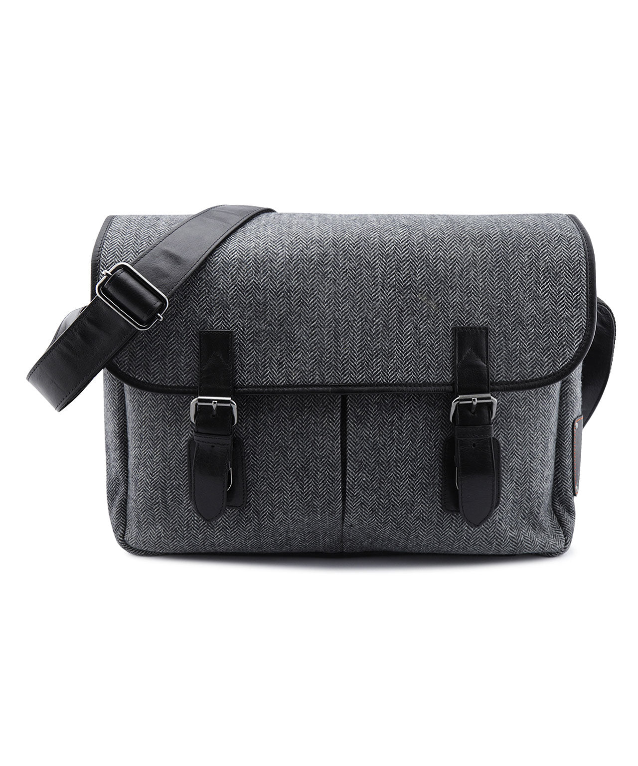 Laptoptasche aus Tweed mit Leder | Schwarz