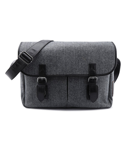 Laptoptasche aus Tweed mit Leder | Schwarz