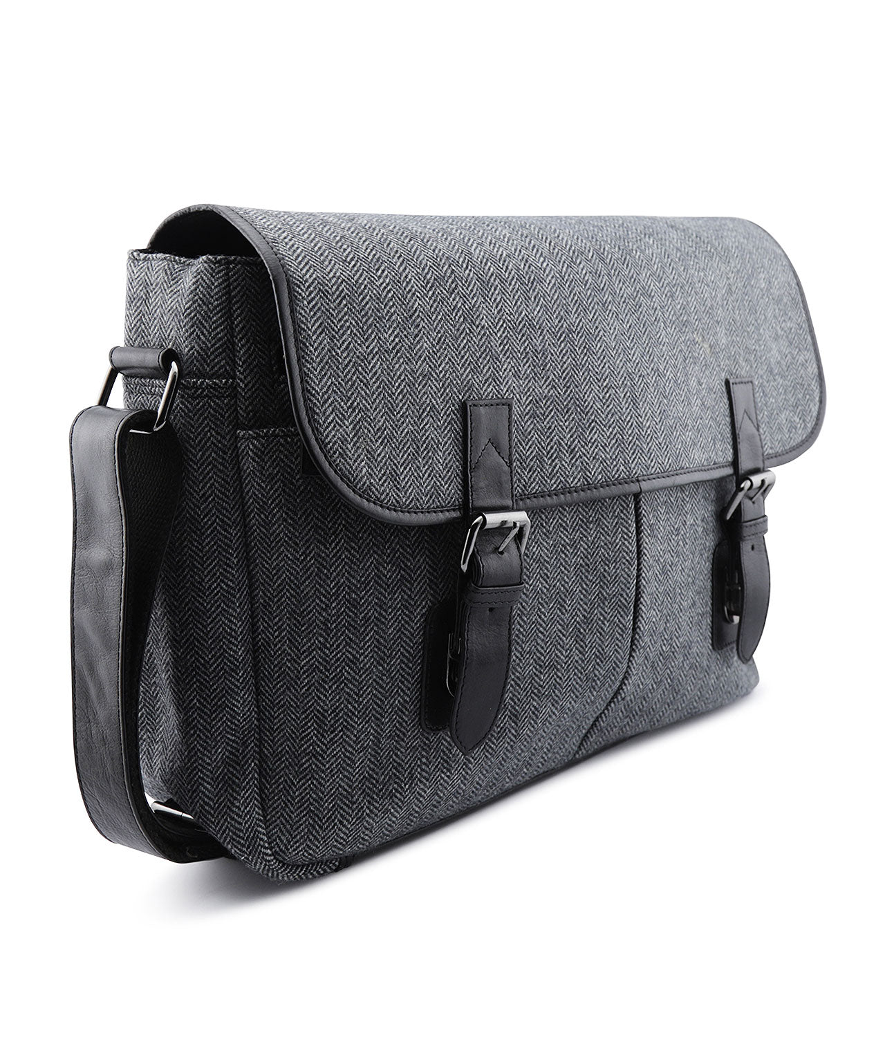 Laptoptasche aus Tweed mit Leder | Schwarz