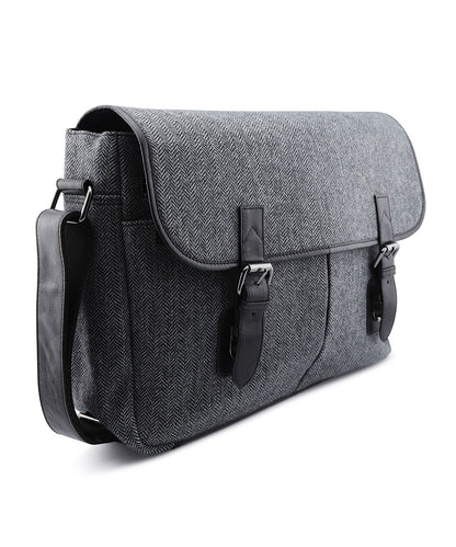 Laptoptasche aus Tweed mit Leder | Schwarz