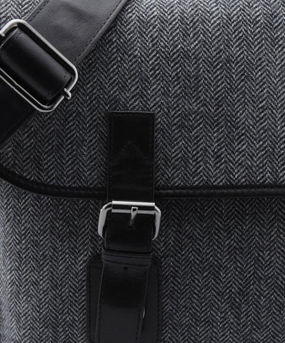 Laptoptasche aus Tweed mit Leder | Schwarz