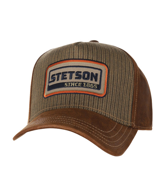Trucker cap Cotton Linnen Stripe | Brown/Olive stripe