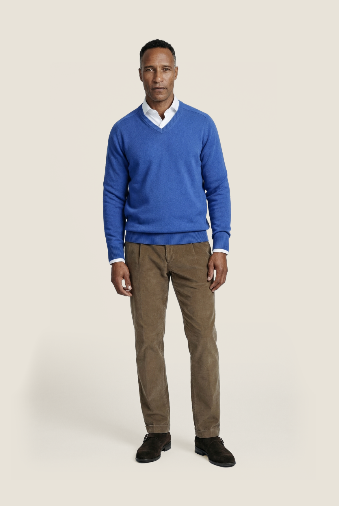 Klassischer Lammwollpullover mit V-Ausschnitt | Blau