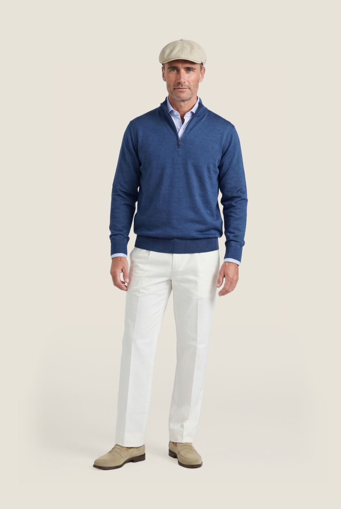 Merinowollpullover mit Reißverschlusskragen | Blau