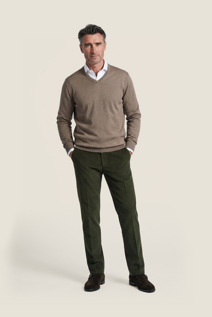 Pullover mit V-Ausschnitt, Baumwolle/Kaschmir | Braun