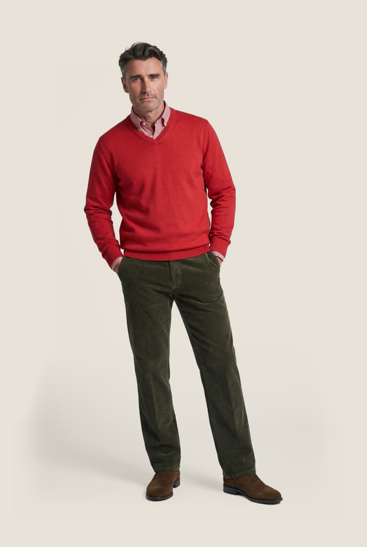 Pullover V-Neck Cotton/Cashmere | Red
