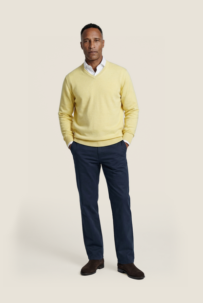 Katoenen V-Hals Pullover | Geel