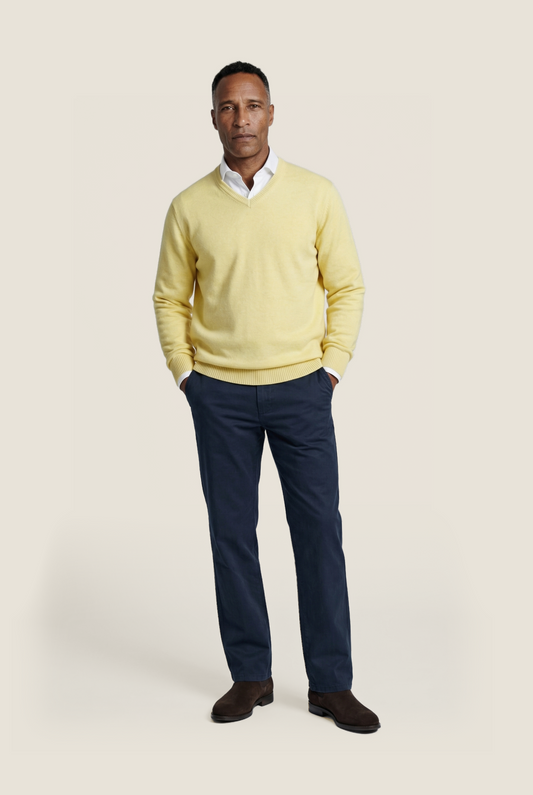 Katoen V-Hals Pullover | Geel