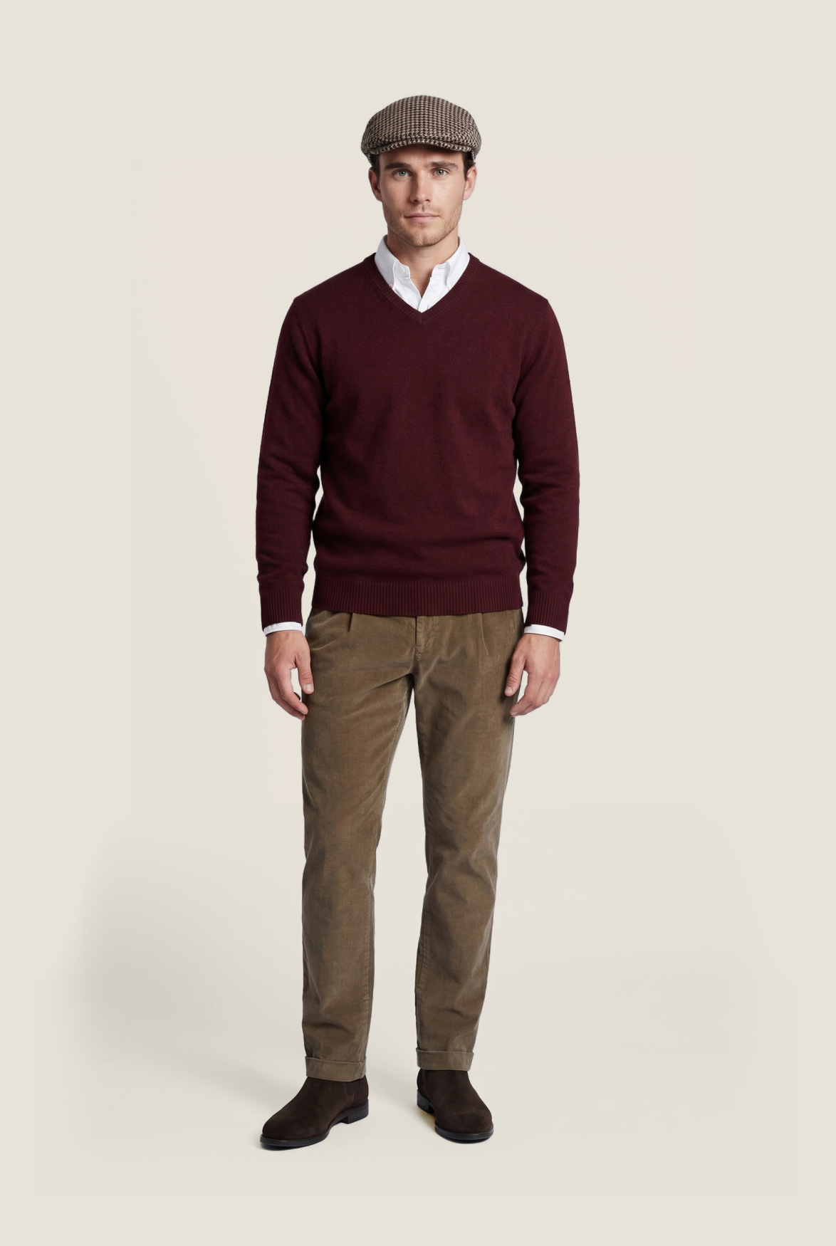 Katoenen V-Hals Pullover | Bordeaux