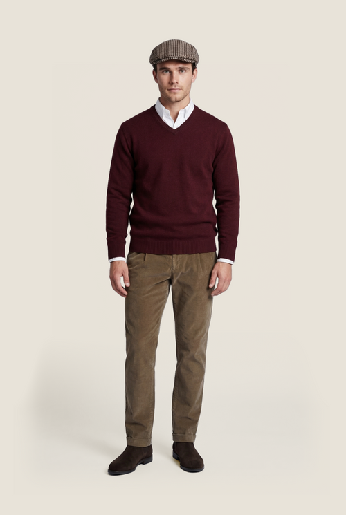 Pullover katoen v-hals | Bordeaux Rood