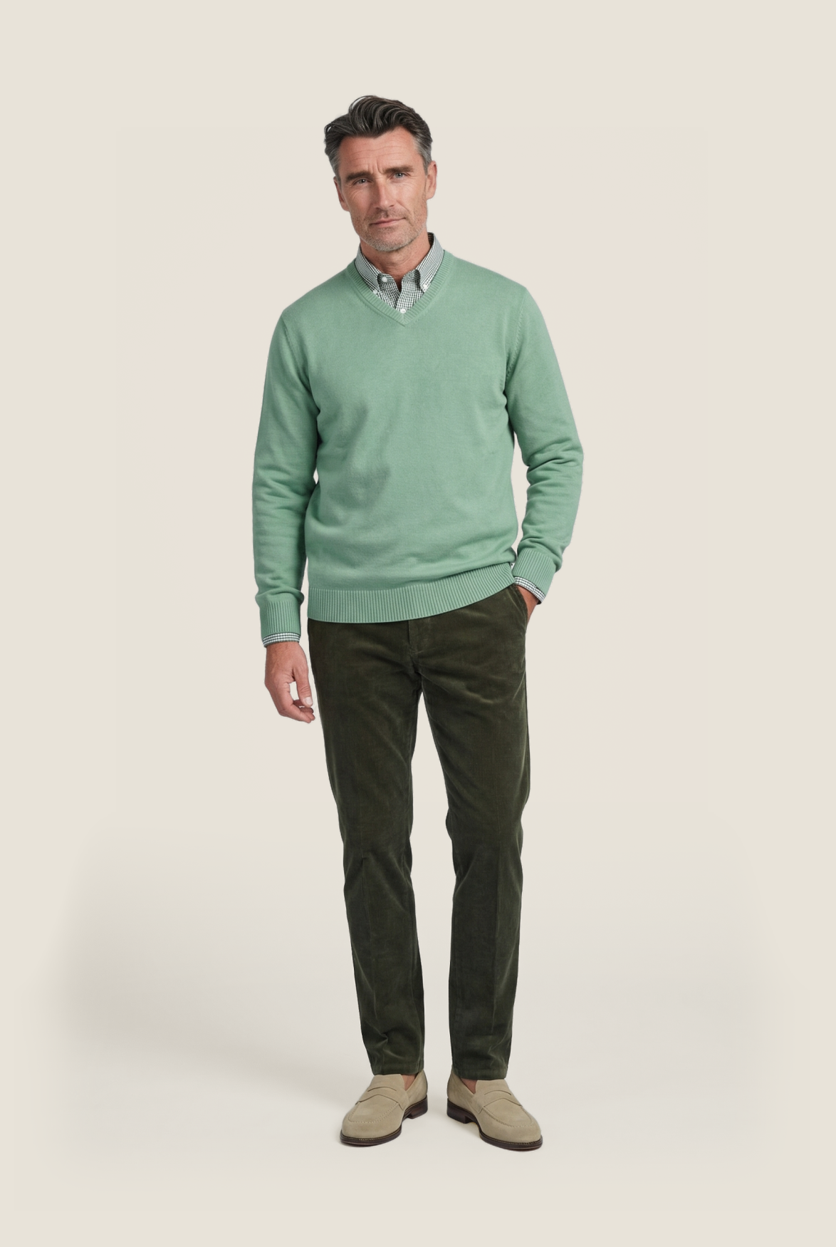 Katoenen V-Hals Pullover | Mint Groen