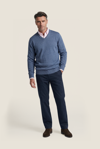 Katoenen V-Hals Pullover | Light Indigo