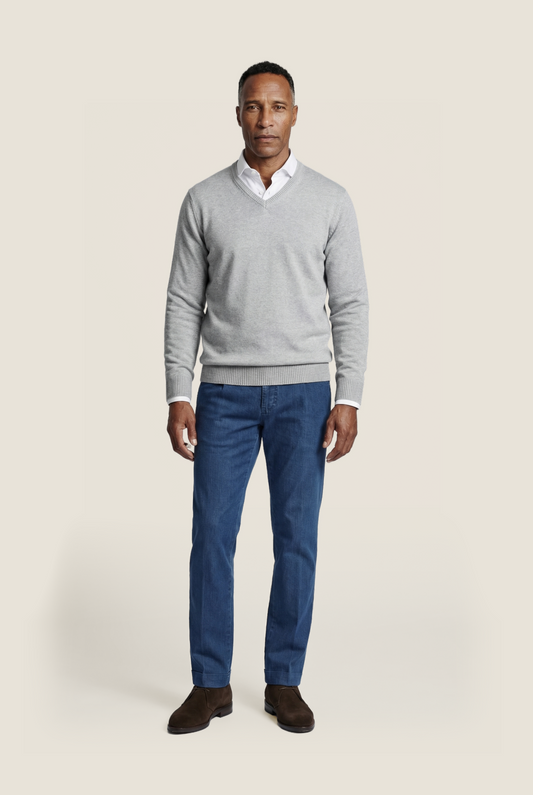 Katoen V-Hals Pullover | Licht Grijs
