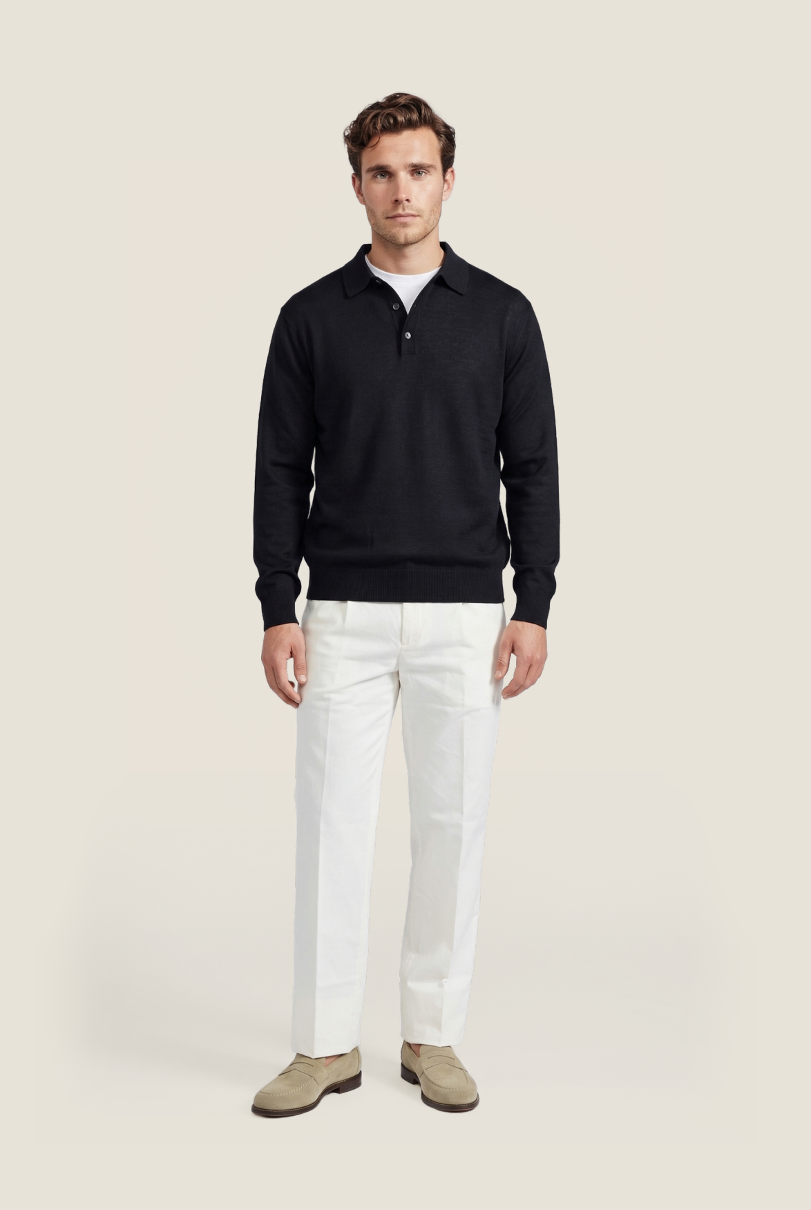 Merino Polo Pullover | Navy