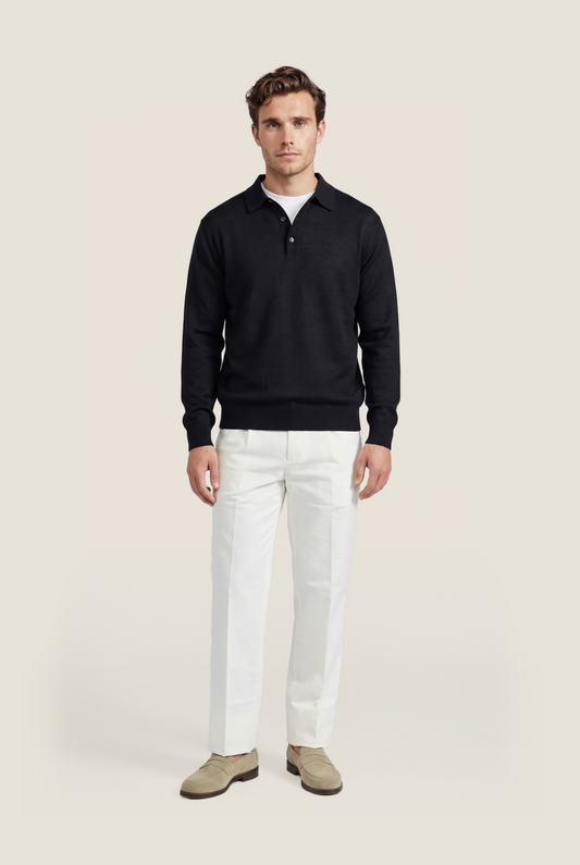 Polo-Pullover aus Merinowolle | Marineblau