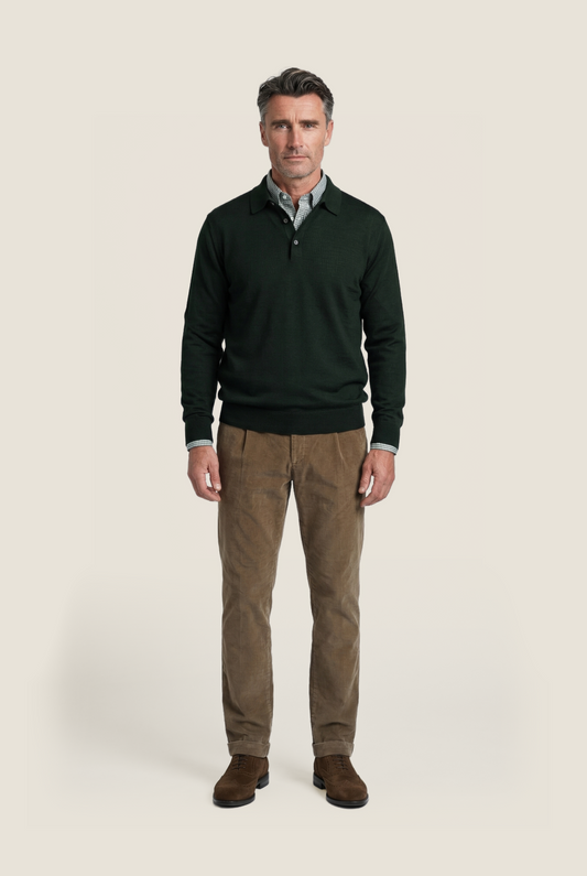 Polo-Pullover aus Merinowolle | Grün