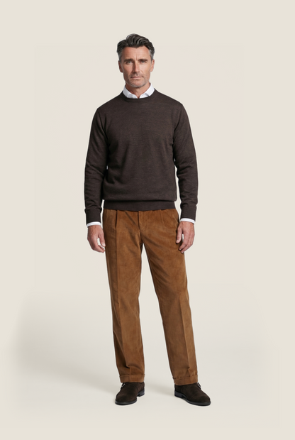 Merino Ronde Hals Pullover | Donker Bruin
