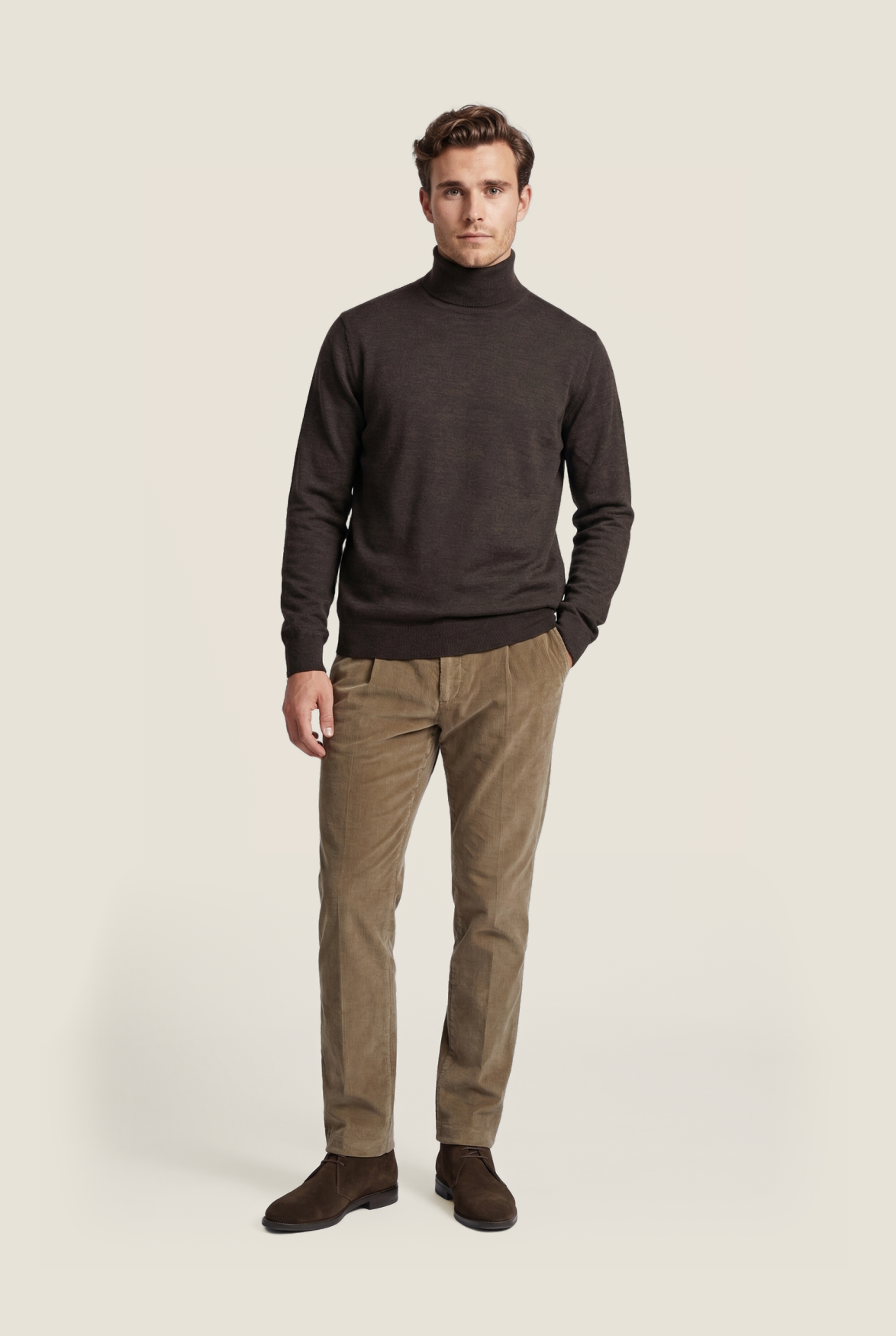 Merino Roll Neck Pullover | Donker Bruin