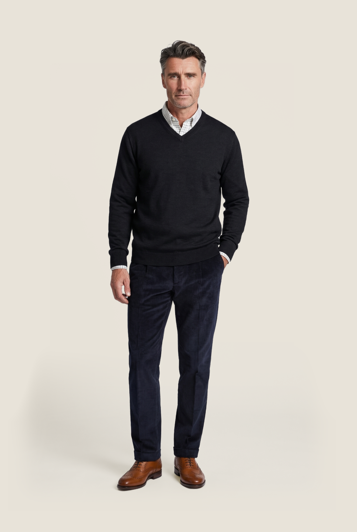 Merinowollpullover mit V-Ausschnitt | Blaugrau