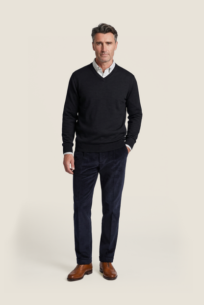 Merinowollpullover mit V-Ausschnitt | Blaugrau