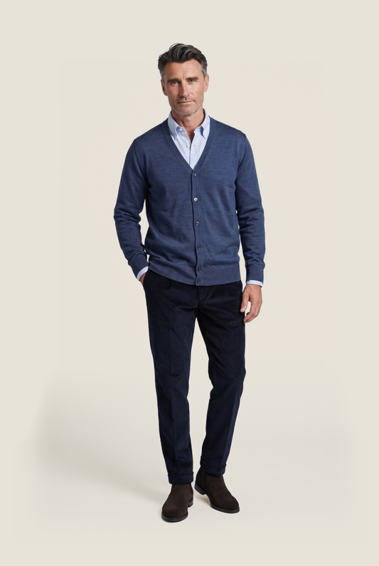 Button Vest fine Merino wool | Light Indigo